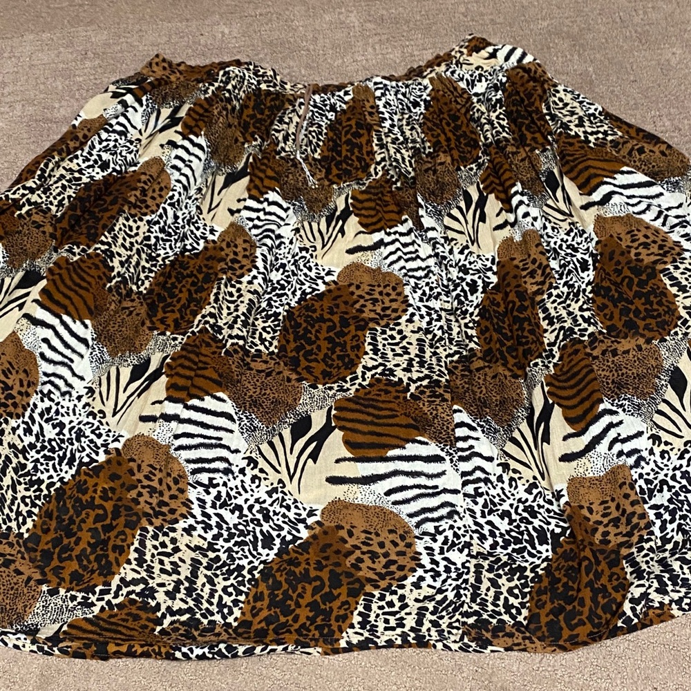 Animal-Print Midi Skirt in Brown/Black/Cream One Size (Plus) Hippie Fairy